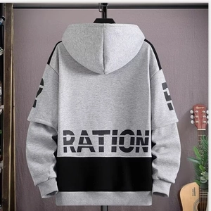 Sweat à capuche gris rétro américain avec lettrage RATION et coutures en blocs noirs