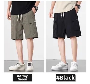 Men's ice silk cargo shorts detail showing elastic waistband and functional pockets