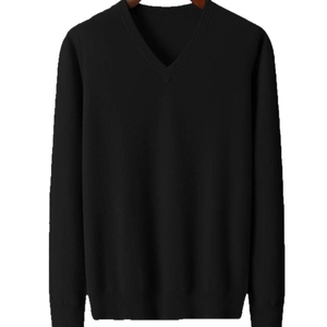 Klassischer schwarzer V-Ausschnitt Strickpullover für Herren mit langen Ärmeln