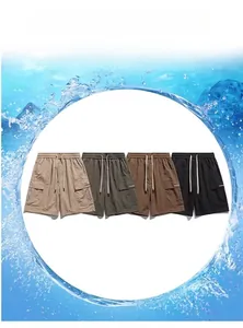 Detailed display of cargo shorts in four colors with ice silk fabric and side pockets