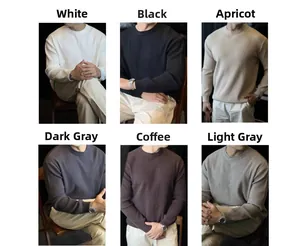 Detailed knit texture and color options including black, white, and grey for men's sweater