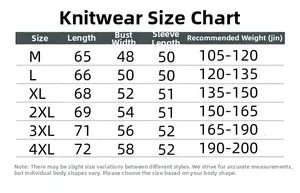 Detailed size chart for men's mock neck sweater with length, chest, and weight guide