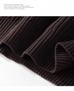 Detailed close-up showing the ribbed cuffs and high-quality knit texture of the dark brown sweater
