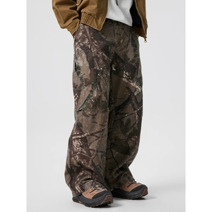 Pantaloni cargo uomo stile street mimetici con tasche laterali e gamba ampia dritta