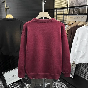 Pull en tricot à col rond pour homme de couleur bordeaux pour l'automne et l'hiver