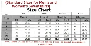 Detailed size guide for men's hooded cardigan with chest, length, shoulder measurements