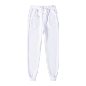 Dettaglio della tuta in cotone bianco con coulisse regolabile ed elastico in vita
