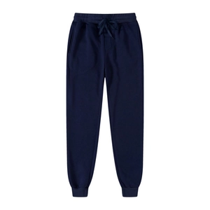 Pantaloni sportivi da uomo blu navy in pile con coulisse in vita e polsini a coste