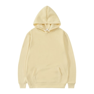 Classic cream yellow hooded sweatshirt in premium fabric with kangaroo pocket and ribbed cuffs