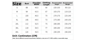 Size chart table for polyester polo shirts with measurements for S up to 4XL sizes