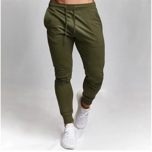 Slim fit men's jogger pants in olive green with drawstring waist and ribbed cuffs