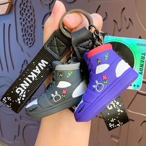 Graffiti High Top Sneaker Keychain Cartoon Bunny Pattern Resin Shoe Pendant Trendy Wristlet Bag Charm Car Key Accessory