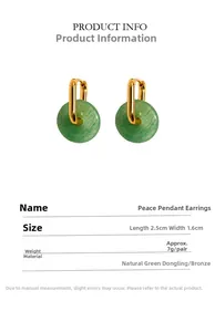 Detailed product dimensions for natural green aventurine donut earrings in brass