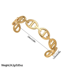 Minimalist gold-plated stainless steel pig nose cuff bracelet with product dimensions
