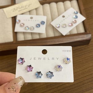 Star-cut crystal stud earring set with 925 silver posts in four vibrant colors