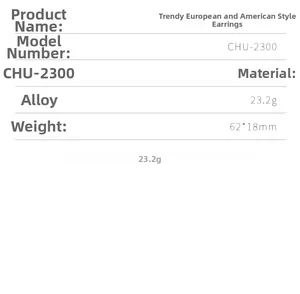 Detailed technical specifications for alloy teardrop earrings, model CHU-2300, 62x18mm size
