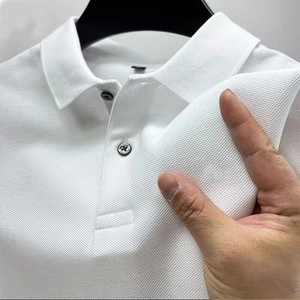 Classic white pique cotton polo shirt for men featuring a breathable knit and premium collar