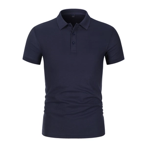 Classic dark blue short-sleeved polo shirt with breathable fabric and tailored fit for men