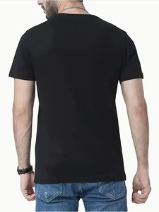 Back view of a men's black quick-dry crew neck t-shirt in a minimalist casual design