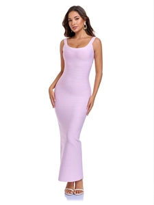 Abito Lungo Sexy da Donna Senza Maniche Schiena Scoperta Bodycon Bandage Scollo a U Spacco Alto Festa Sera Banchetto