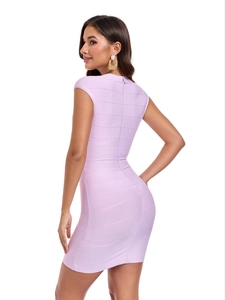 Robe bandage moulante sans manches sexy violet clair pour fêtes et événements