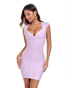 Robe Courte Bandage Sans Manches Col en V Sexy Pour Femmes Style Célébrité Élégant Robe de Soirée Moulante Club