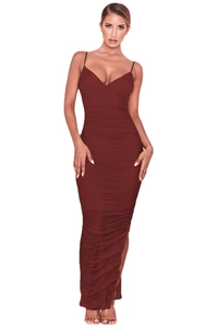 Robe Midi Moulante Sexy à Bretelles Spaghetti et Col en V pour Femmes Élégante Fente Haute Robe de Soirée Cocktail
