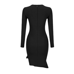 Robe crayon noire à manches longues avec ourlet asymétrique et fermeture éclair dos