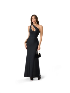 Elegant Women One Shoulder Bandage Evening Dress Rhinestone Cut Out Bodycon Floor Length Mermaid Party Gown Wedding Guest