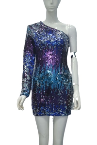 Sexy one-shoulder gradient sequin evening dress in purple and blue with slim fit cut