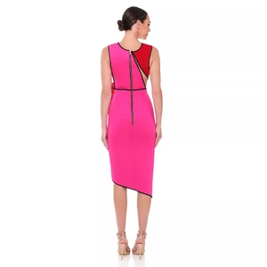 Elegant pink and red sleeveless bandage dress with cutout waist and asymmetrical hemline