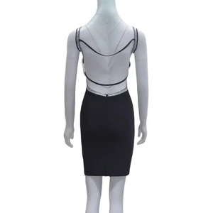 Sexy backless black mini bandage dress with sparkling silver sequins for parties