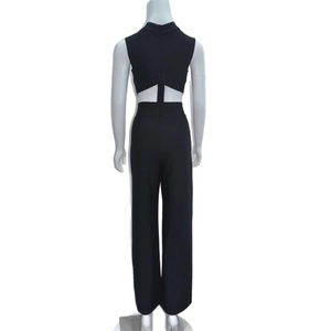 Combinaison sexy dos nu sans manches à col montant noir avec pantalon large évasé