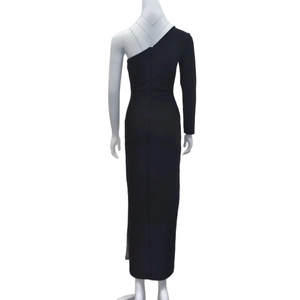 Elegant one-shoulder long sleeve black mesh split bandage evening gown for formal events