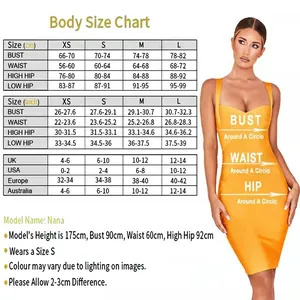Tableau des tailles détaillé pour robe bandage mini noire à col en V avec guide de mesure