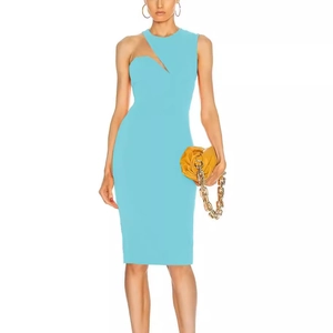 Robe Midi Moulante Sexy à une Épaule en Maille pour Femmes Sans Manches Robe Crayon Asymétrique Élégante Soirée Banquet