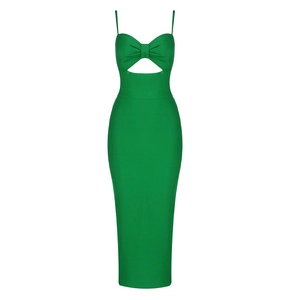 Abito midi bandage verde smeraldo aderente con spalline sottili e dettaglio cut-out