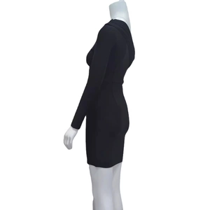 Fashionable black long sleeve bodycon mini dress with elegant slim fit silhouette