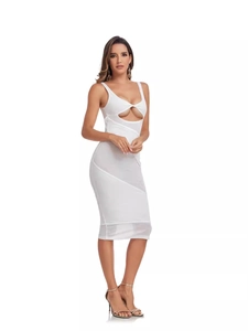 Robe midi blanche sans manches sexy avec découpes et empiècements en maille moulante