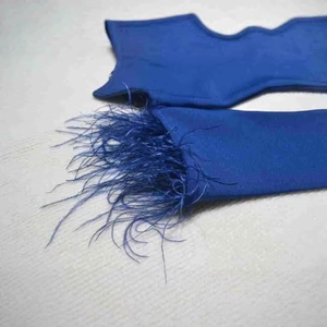 Sexy royal blue bandage dress with off-shoulder feather sleeves for evening gala events