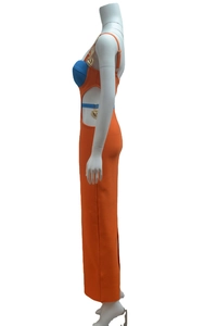 Sexy hollow out bandage dress in orange and blue with heart pendant and spaghetti straps