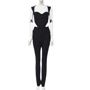 Completo bandage nero sexy con top senza maniche a scollo quadrato e pantaloni a zampa