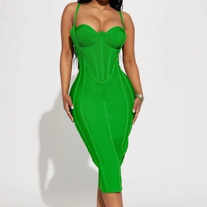 Abito Bandage Sexy da Donna Spalline Sottili Corsetto Bodycon Midi Elegante Abito a Tubino Party Cerimonia