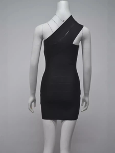 Elegantes schwarzes One-Shoulder-Bandage-Minikleid mit Ausschnitt für Cocktailpartys