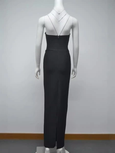 Elegant black backless bandage dress with slim fit and high slit for evening parties