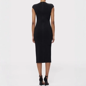 Back view of a slim fit black bandage dress with seamless concealed zipper detail