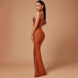 Elegant caramel one-shoulder sleeveless bodycon bandage dress with chest cutout