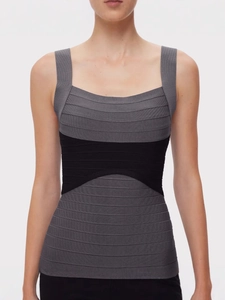 Robe bandage élégante sans manches à taille haute avec design patchwork gris et noir