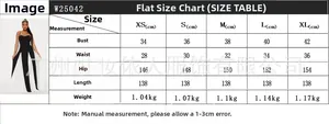 Size chart for black and white contrast maxi dress showing XS to XL measurements in cm