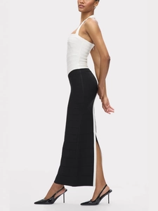 Elegant halter neck bodycon bandage maxi dress in black and white with high side slit